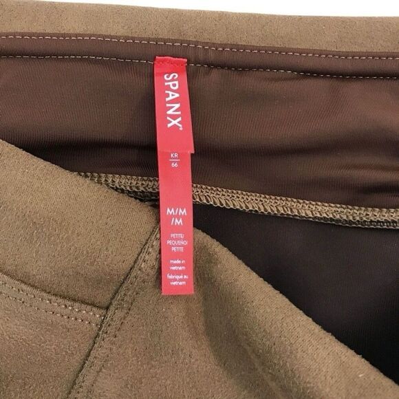 Spanx Faux Suede Leggings Womens Size M Petite Brown Rich Caramel Core Shaping - Picture 3 of 4